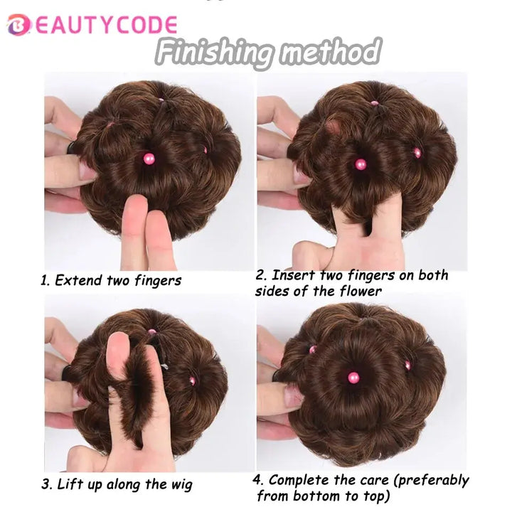 Brown Curly Chignon Bun Hairpiece - BEAUTYCODE Synthetic Hair Product