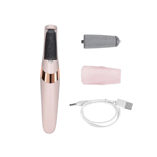 a pink electric toothbrush with a gold trimmer attachment