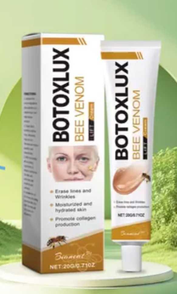 Botoxlux Bee Venom face cream promoting collagen production and hydration for wrinkle reduction and smoother skin.